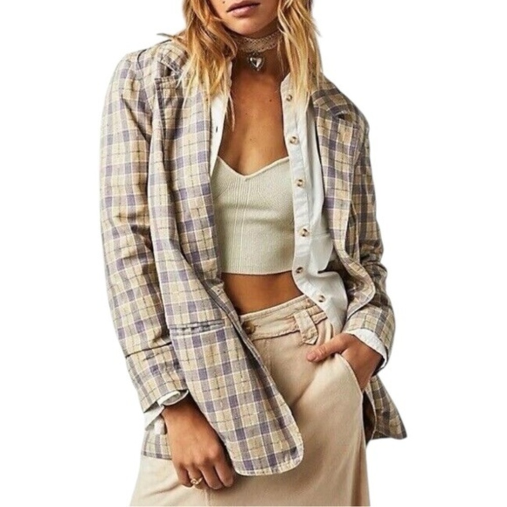 NWT Free People Plaid Beckett Boyfriend Blazer in Lilac size Small